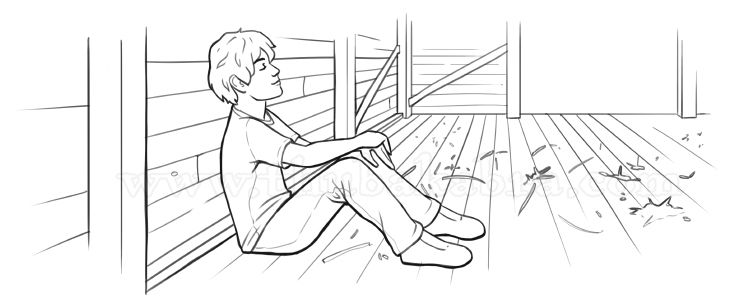 An Unexpected Adventure Novel Illustration - Kid Sitting in Barn