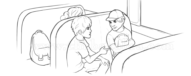 An Unexpected Adventure Novel Illustration - Arguing Kids on Bus