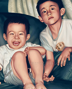 Colored Digital Portrait of Kids